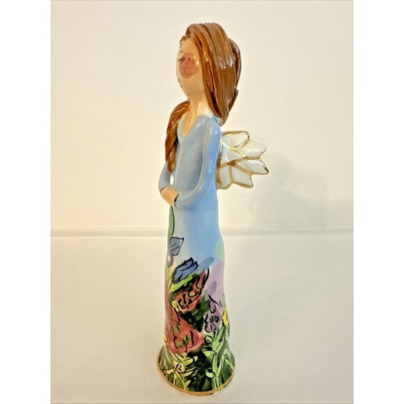 Blue Sky Ceramic Angel Figurine Heather Goldminc 2002 Blue Floral Dress 6" - New - Picture 2 of 9